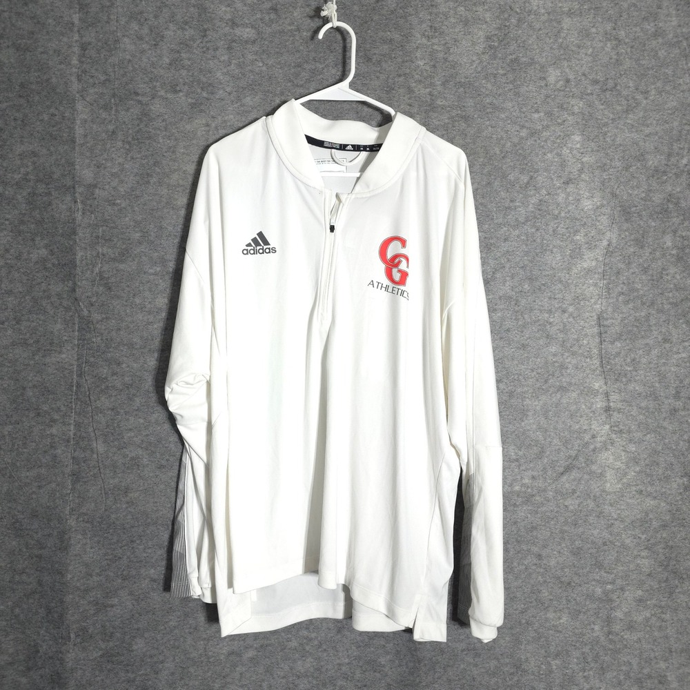Adidas 1/4 Zip Pullover Men 2XL White CG Athletics Primeblue Long Sleeve Sport